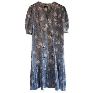Jenny Vintage Dress Made In U.S.A Floral Geometric Blue Women's Size 12